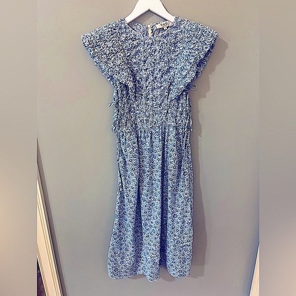 SEA NEW YORK blue floral long dress statement shoulder size small - Picture 6 of 15